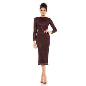 Cocktail by Mac Duggal Long Sleeve Beaded Midi Dress 5530 - Size 4 - NWT